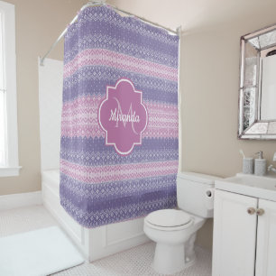 Stylish Purple Knit Pattern With Monogram and Name Shower Curtain