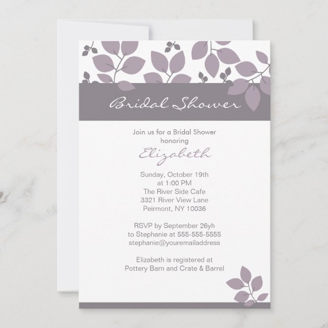 Stylish Purple Leaf Fall Bridal Shower Invite (Front)