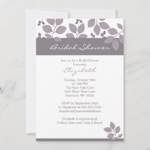 Stylish Purple Leaf Fall Bridal Shower Invite