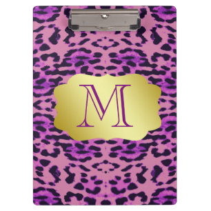 Stylish Purple Leopard Print Custom Monogram Clipboard