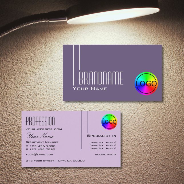 Stylish Purple Lilac Chic with Logo Professional Business Card (Creator Uploaded)