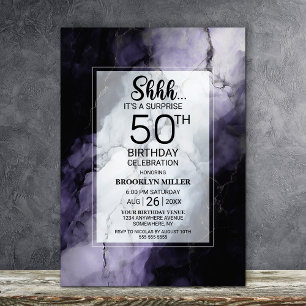 Stylish Purple Marble Surprise 50th Birthday Party Invitation