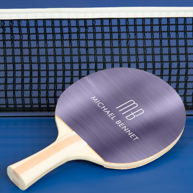 Stylish Purple Metallic Monogram Name Ping Pong Paddle (Insitu)