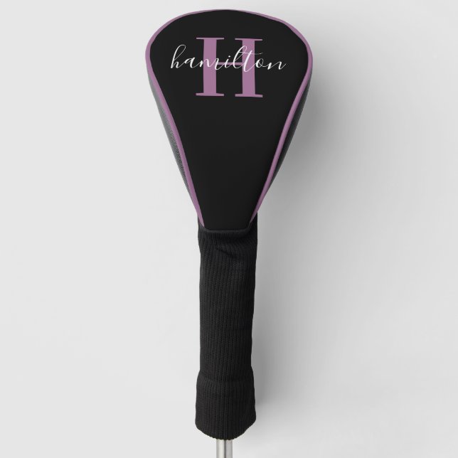 Stylish Purple Monogram Name Initial Golf Head Cover (Front)