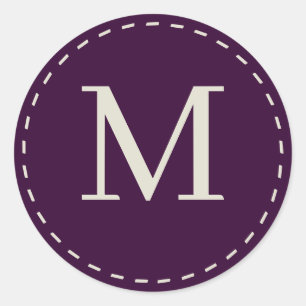 Stylish purple monogrammed classic round sticker