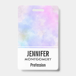 Stylish Purple Pink Blue Abstract Watercolor ID Badge