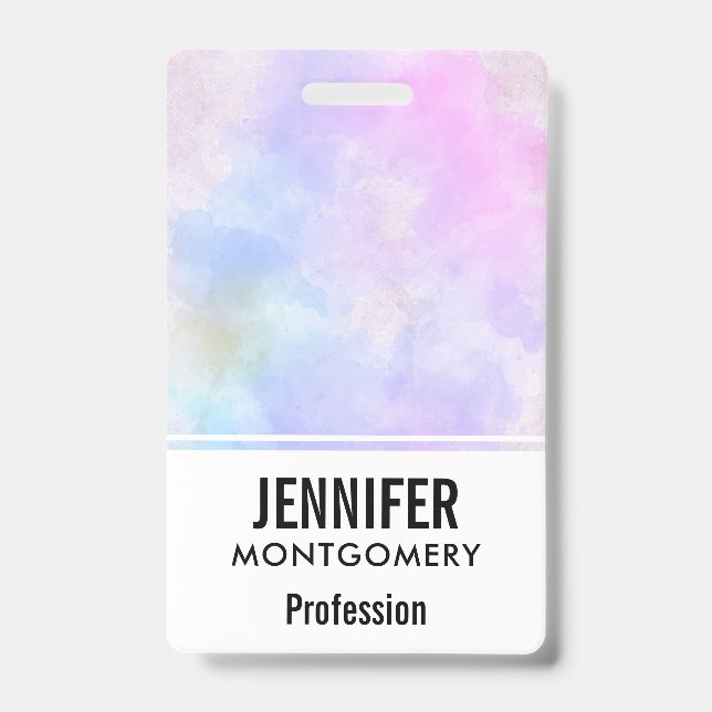Stylish Purple Pink Blue Abstract Watercolor ID Badge (Front)