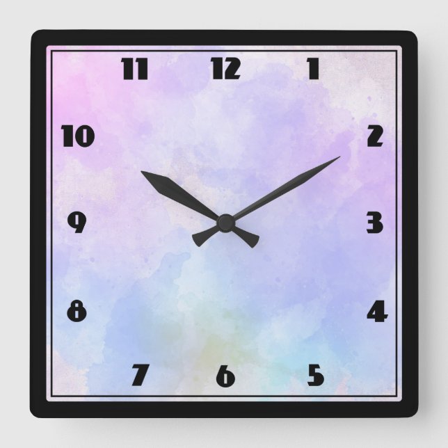 Stylish Purple Pink Blue Abstract Watercolor Square Wall Clock (Front)