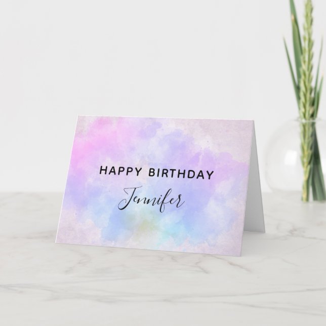 Stylish Purple Pink Blue Watercolor Birthday Card (Front)