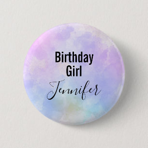 Stylish Purple Pink Blue Watercolor Birthday Girl 6 Cm Round Badge