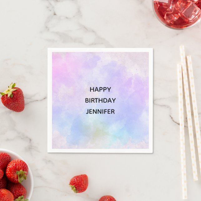 Stylish Purple Pink Blue Watercolor Birthday Napkin (Insitu)