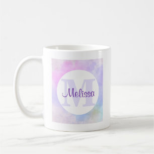 Stylish Purple Pink Blue Watercolor Monogram Coffee Mug