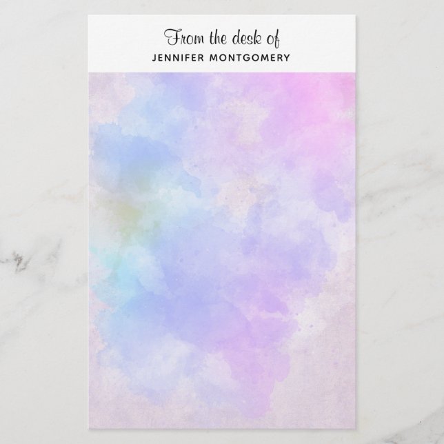 Stylish Purple Pink Blue Watercolor Stationery (Front)