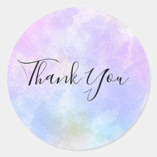 Stylish Purple Pink Blue Watercolor Thank You Classic Round Sticker