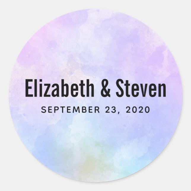 Stylish Purple Pink Blue Watercolor Wedding Classic Round Sticker (Front)