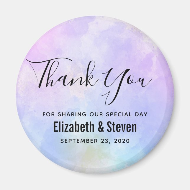 Stylish Purple Pink Blue Watercolor Wedding Magnet (Front)
