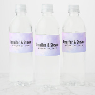 Stylish Purple Pink Blue Watercolor Wedding Water Bottle Label