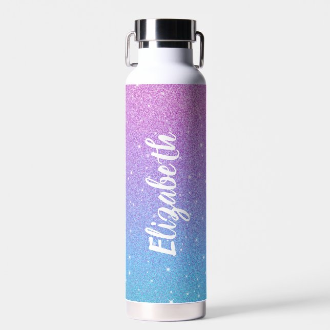 Stylish Purple Pink Ombre Glitter Sparkle Water Bottle (Front)