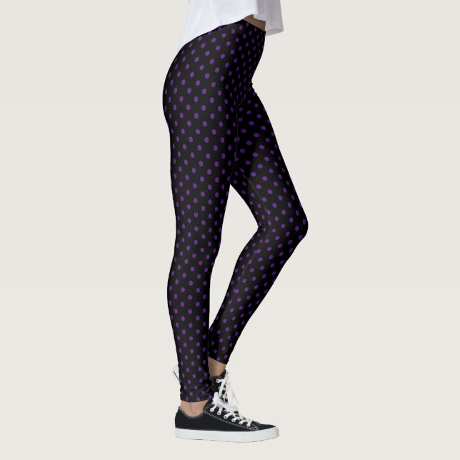Stylish Purple Polka Dots Pattern Black Fashion Leggings (Right)