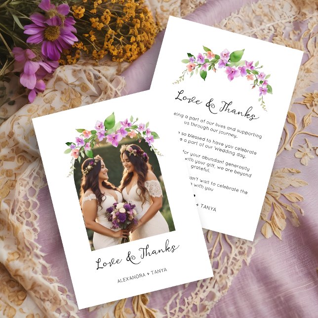 Stylish Purple Shades Floral Arch Photo Wedding Thank You Card (Stylish Purple Shades Floral Arch Photo Wedding Thank You Card.)