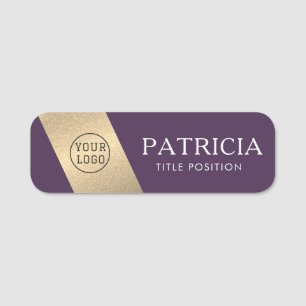 Stylish Purple Violet And Luxury Glitter Gold Logo Name Tag