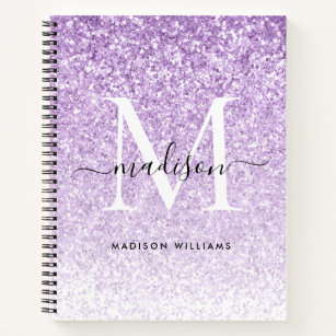 Stylish Purple Violet Glitter Sparkle Monogram Notebook