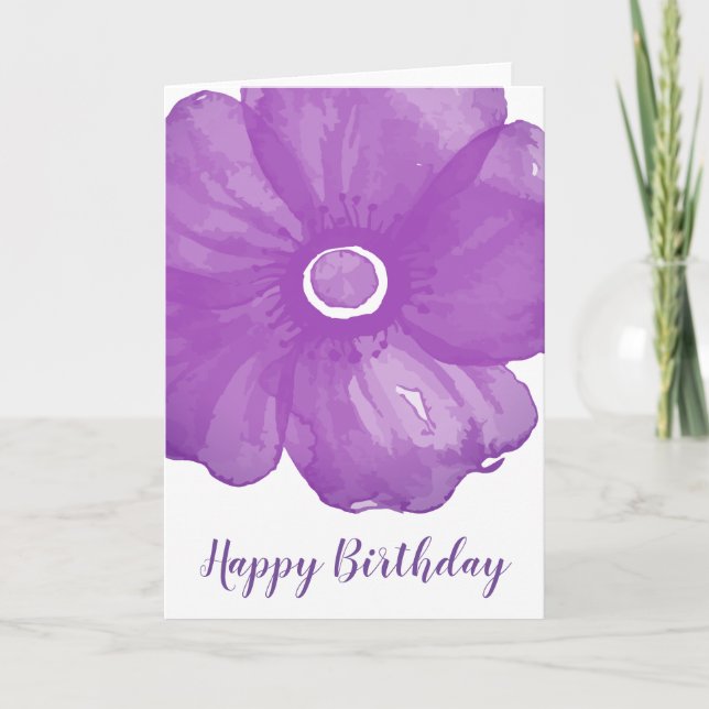 Stylish Purple Watercolor Flower Birthday Card (Front)