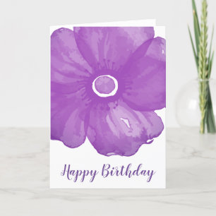 Stylish Purple Watercolor Flower Birthday Card