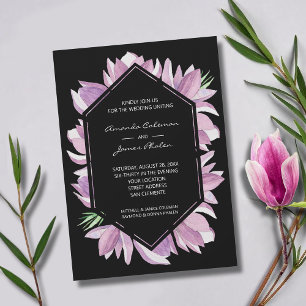 Stylish Purple Watercolor Magnolias Wedding Invitation