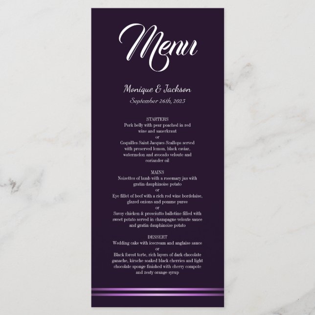 Stylish Purple Wedding Menu (Front)