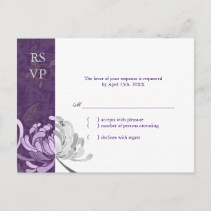 Stylish Purple & White Floral Wedding RSVP Invitation Postcard