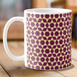 Stylish Purple, White & Gold Star Pattern Coffee Mug<br><div class="desc">Stylish coffee mug with a 'Star of David' pattern in purple plum, white and a gold colour. Purple background colour can also be customised. ♦ If you'd like to change the background colour, click "Personalise this template" ♦ Click "Edit using Design Tool" ♦ Look for 'Background' in the layers list...</div>