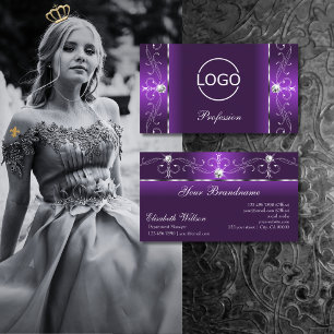 Stylish Purple White Squiggled Jewels with Logo Business Card