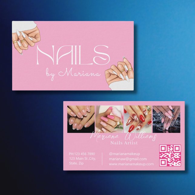 stylish qr code nails tech 4 photos pink chic business card (Creator Uploaded)
