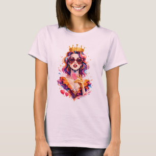 Stylish Queen Pop Art – Glam Woman with Crown T-Shirt