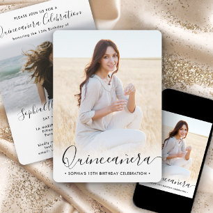 Stylish Quinceañera Script 2 Photo 15th Birthday Invitation