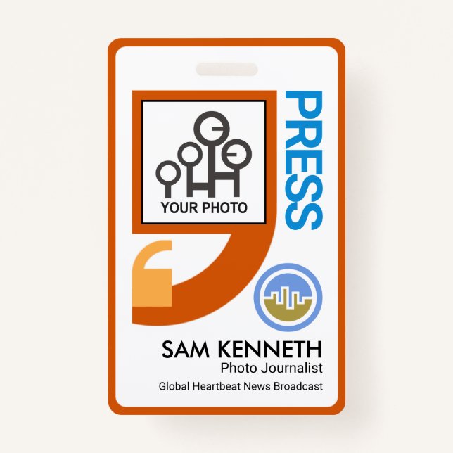 Stylish Quotation Marks Motif Press Reporter ID Badge (Front)