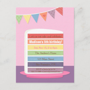 Stylish Rainbow Cake Birthday Party Invitations