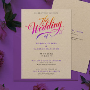 Stylish Rainbow Colour Wedding Calligraphy Script Invitation
