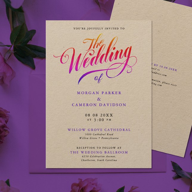 Stylish Rainbow Colour Wedding Calligraphy Script Invitation (Creator Uploaded)
