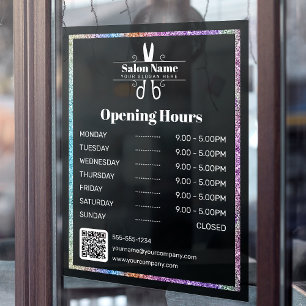 Stylish Rainbow Glitter Hair Salon Opening Hours Window Cling