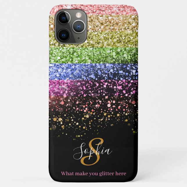 Stylish Rainbow Glitter Personalised Monogram Case-Mate iPhone Case (Back)