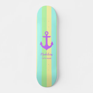 Stylish Rainbow Pastel Colors Anchor Custom Skateboard