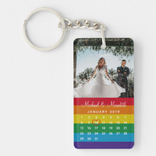 Stylish Rainbow Photo Wedding Date Calendar  Key Ring