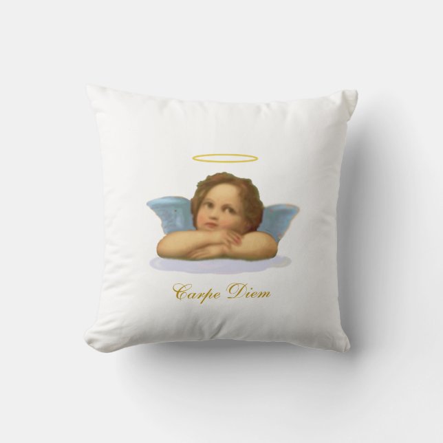 Stylish Raphael Cherub & Carpe Diem Calligraphy Cushion (Front)