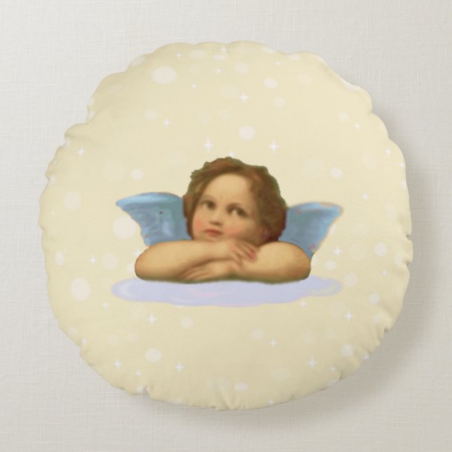 Stylish Raphael Cherub  on Light Beige Round Cushion (Front)