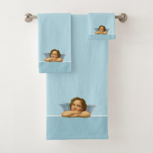 Stylish Raphael Cherub on Light Blue Bath Towel Set