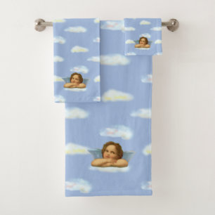 Stylish Raphael Cherub on Sky Blue Bath Towel Set