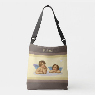 Stylish Raphael Cherubs on Ivory & Brown Shades Crossbody Bag