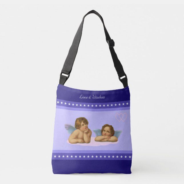 Stylish Raphael Cherubs & Stars on Blue Shades Crossbody Bag (Front)